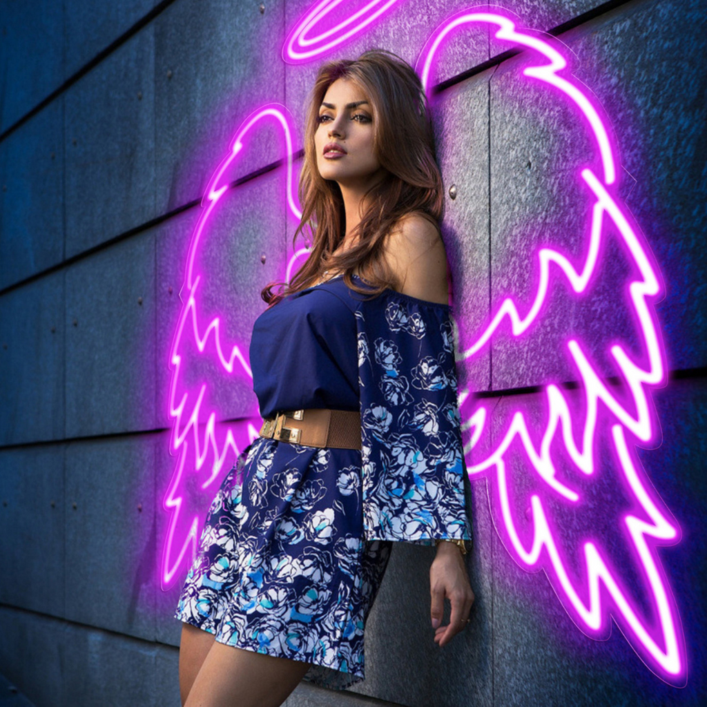 Halo Neon Sign with Angel Wings