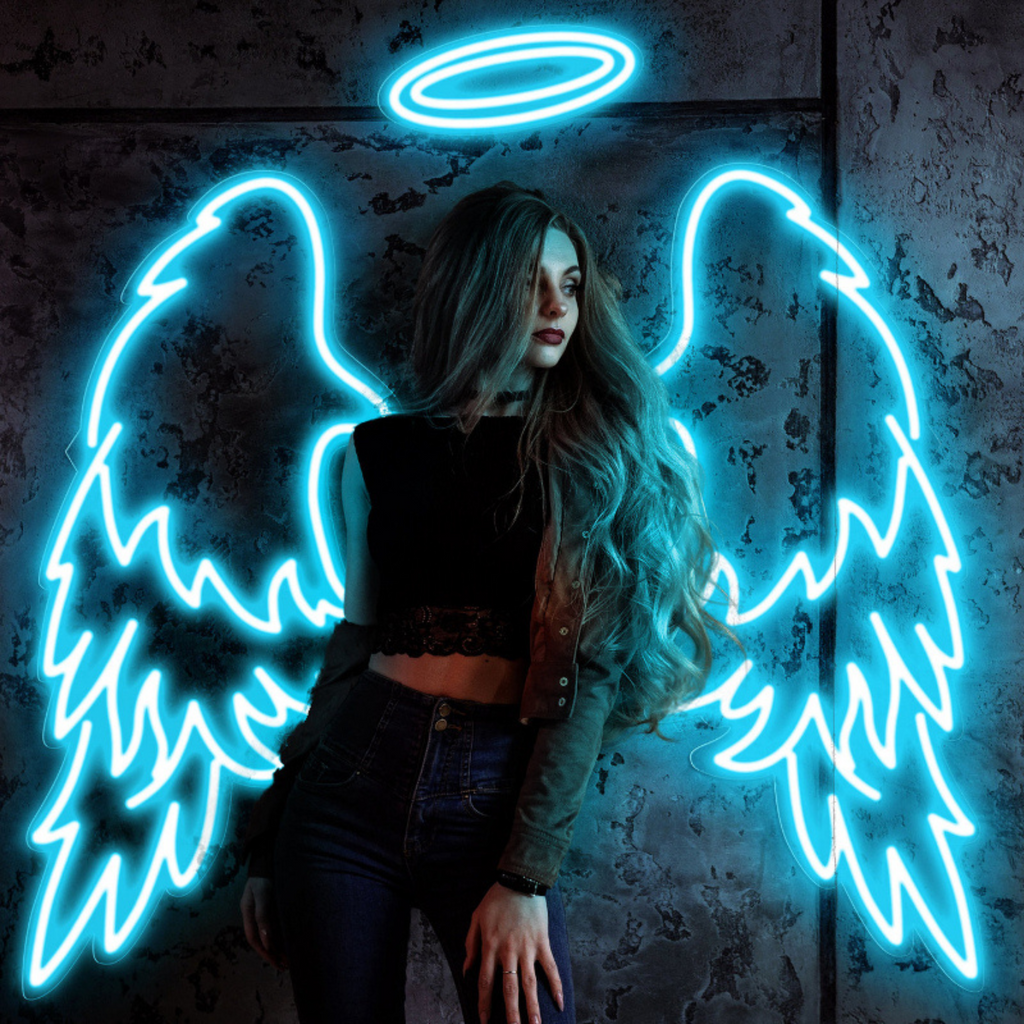 Halo Neon Sign with Angel Wings